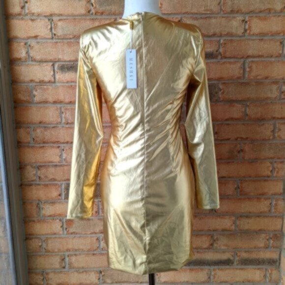 Meshki gold "Hazel" long sleeve metallic bodycon mini dress - Picture 6 of 6